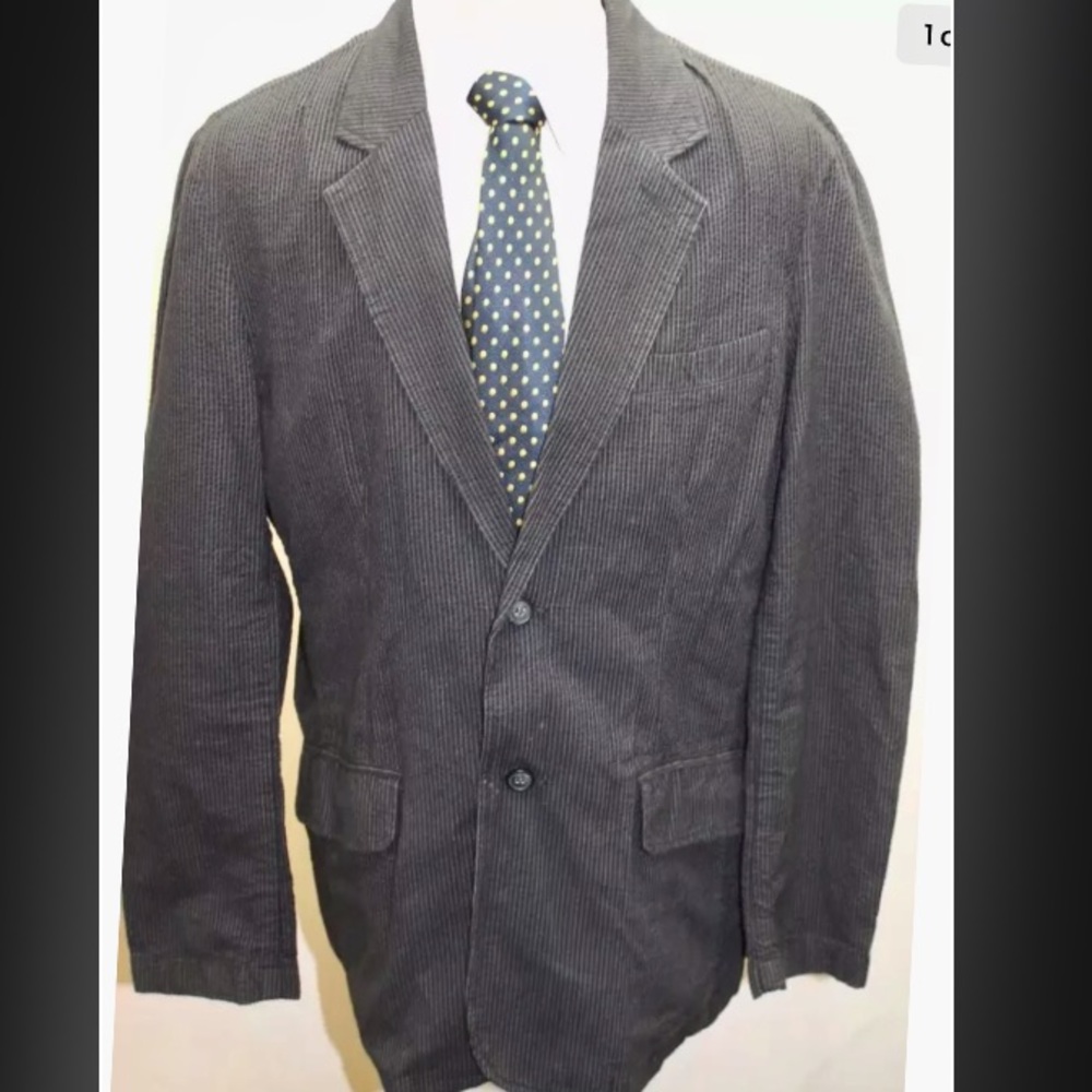 Guess Jeans Men SeerSucker Blazer Black Gray Stripe Large Cotton Sports Jacket
